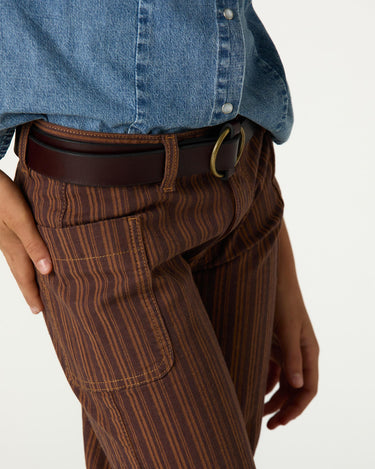BROWN STRIPED DENIM TROUSERS
