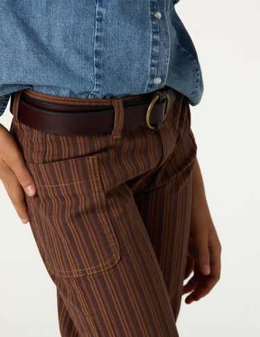 BROWN STRIPED DENIM TROUSERS