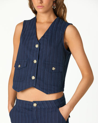 BLUE STRIPED DENIM VEST
