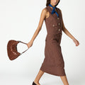 STRIPED BROWN DENIM SKIRT