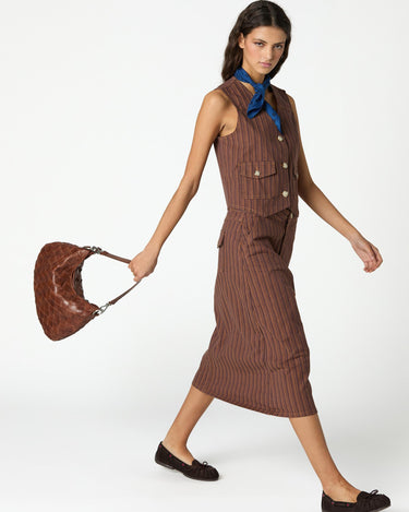 STRIPED BROWN DENIM SKIRT