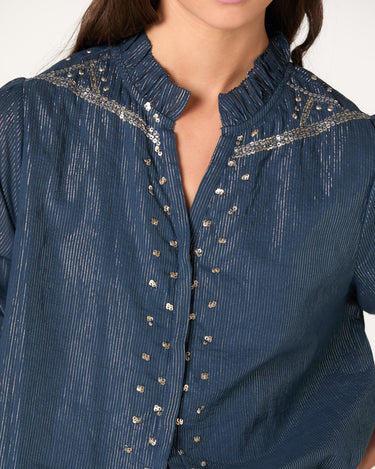 MIDNIGHT STUDDED V-NECK SHIRT