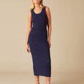 BLUE HEATHERED RIBBED DRESS