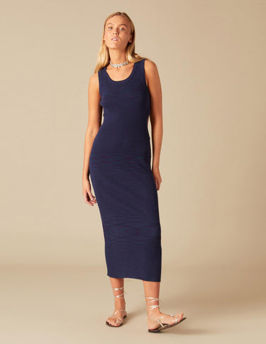 BLUE HEATHERED RIBBED DRESS