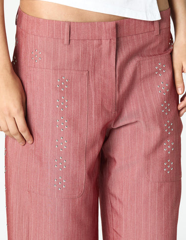 RED STRIPED STUDDED TROUSERS