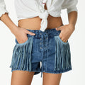SHORT FRINGED BLUE DENIM