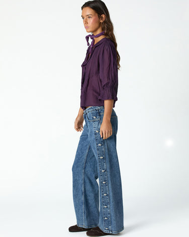 BLUE FLORAL SIDE BUTTON DENIM