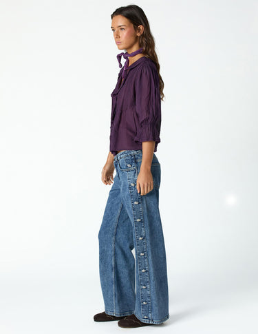 BLUE FLORAL SIDE BUTTON DENIM