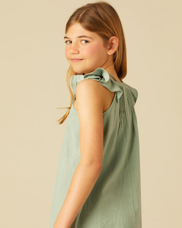 DRAWSTRING RUFFLE DRESS AQUA