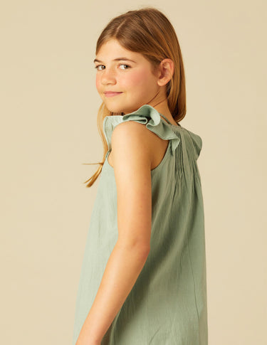 DRAWSTRING RUFFLE DRESS AQUA