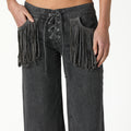 FRINGED ANTHRACITE DENIM PANTS