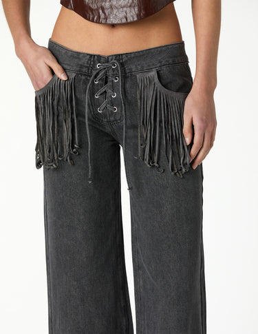 FRINGED ANTHRACITE DENIM PANTS