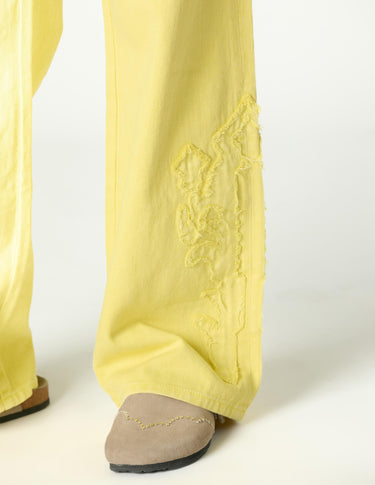 LIME FRINGED PRINT TROUSERS