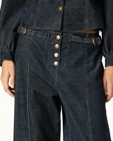 BLUE CORDUROY BUCKLE PANTS