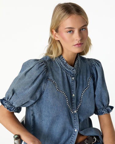 BLUE DENIM YOKE WAVES SHIRT