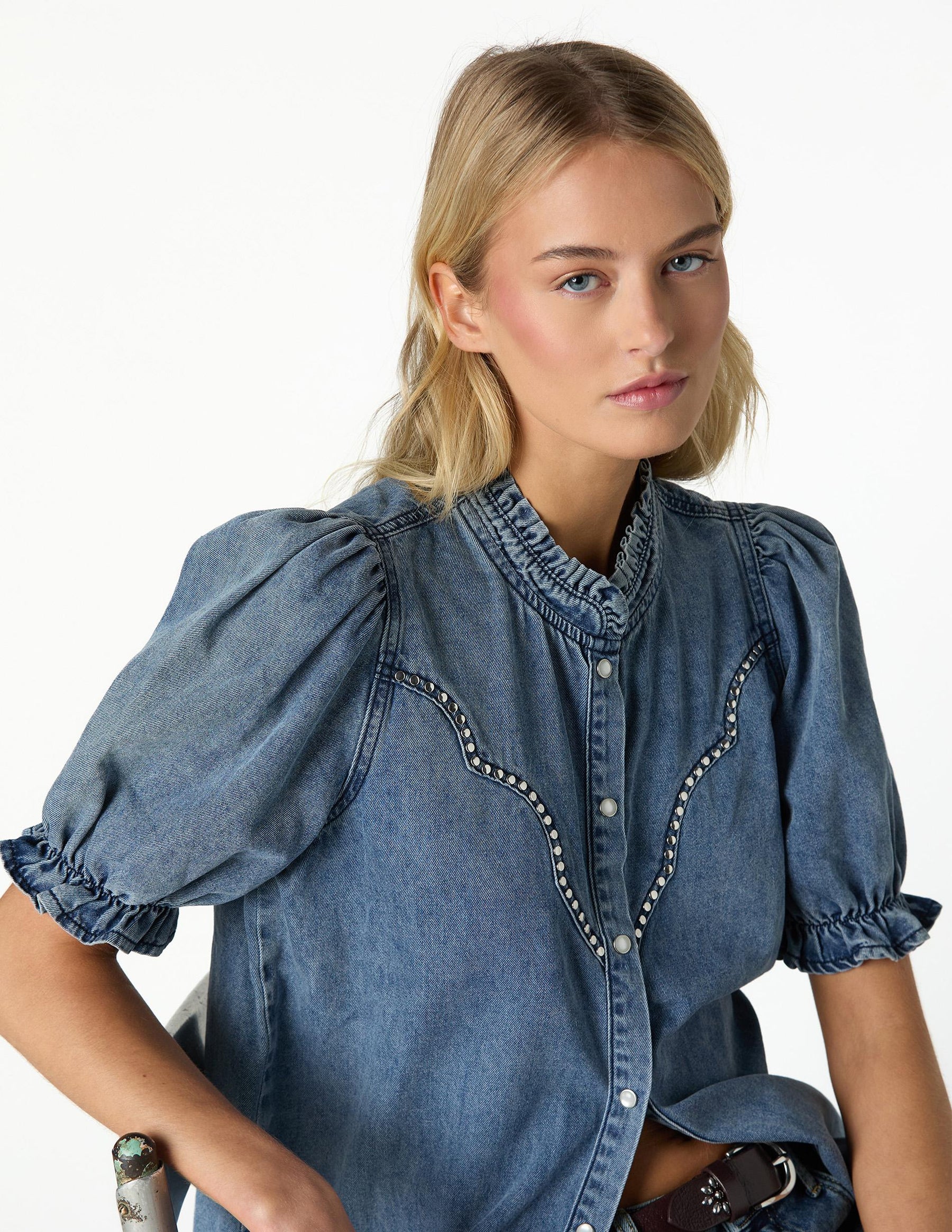 BLUE DENIM YOKE WAVES SHIRT