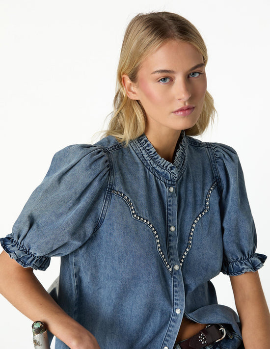 BLUE DENIM YOKE WAVES SHIRT