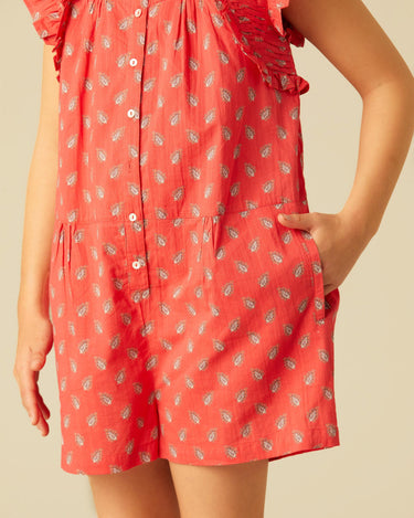 RED SHORT LEAVES JUMPSUIT