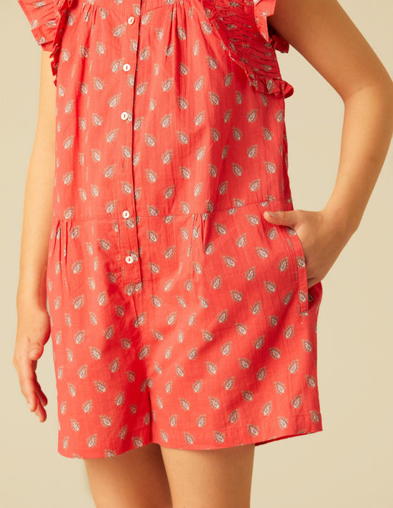 RED SHORT LEAVES JUMPSUIT