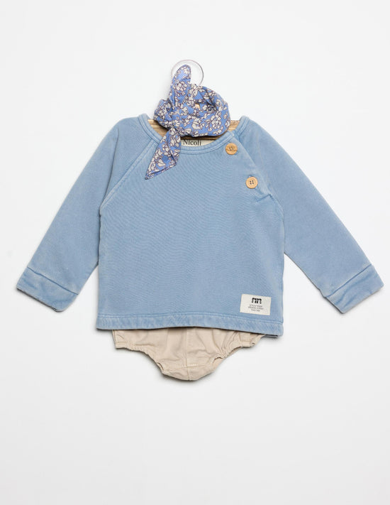 BLUE BUTTON-UP SWEATER