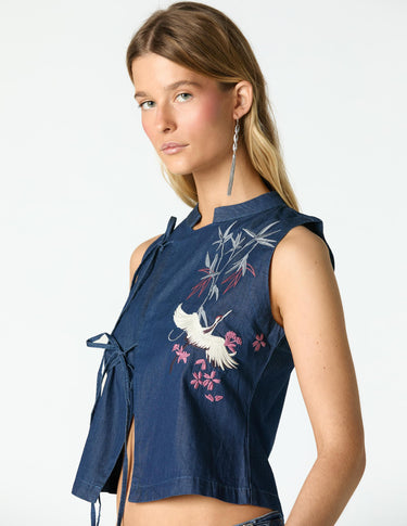EMBROIDERED DENIM TOP