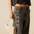 EMBROIDERED BUTTERFLY GRAY PANTS
