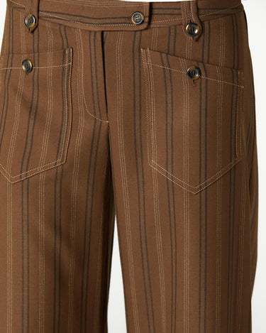 BROWN STRIPED POCKET BUTTON TROUSERS
