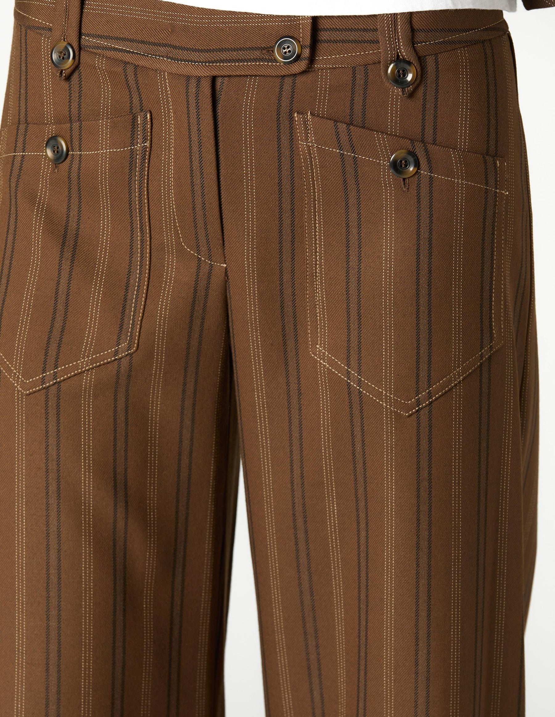 BROWN STRIPED POCKET BUTTON TROUSERS