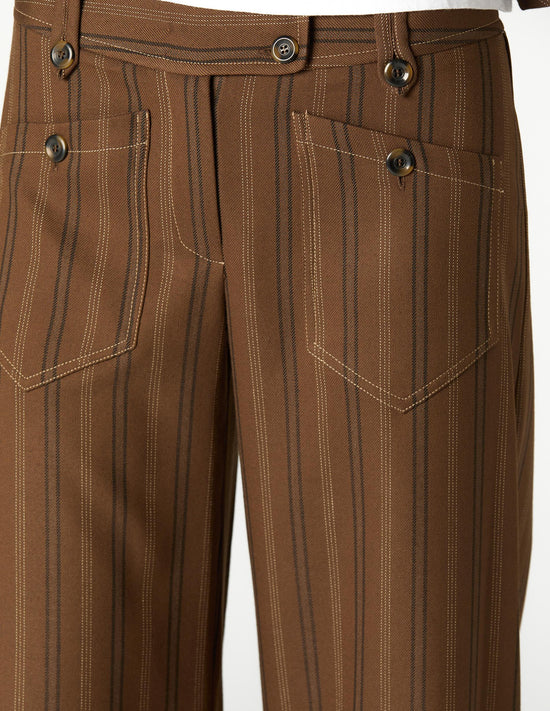 BROWN STRIPED POCKET BUTTON TROUSERS