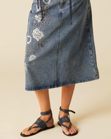 BLUE STUDDED DENIM SKIRT