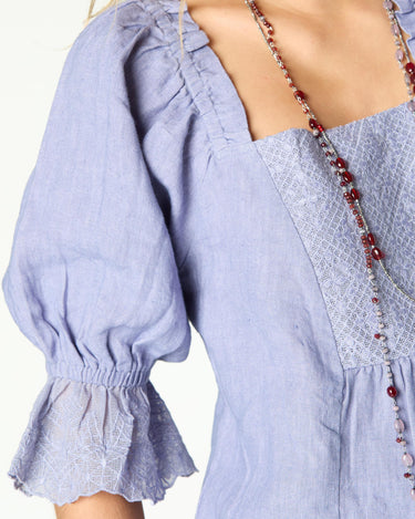 LINEN LACE ANILINE BLUE SHIRT