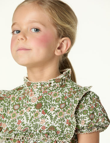 FLORAL PRINT SHIRT GREEN STITCHING