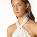 ECRU LACE STRAP SATIN KNOT TOP
