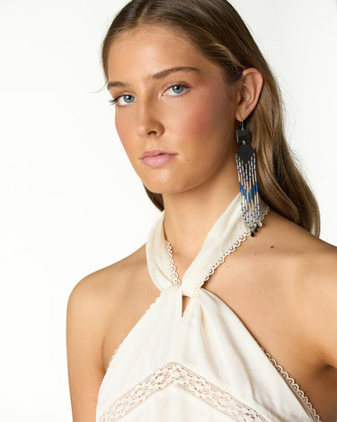 ECRU LACE STRAP SATIN KNOT TOP