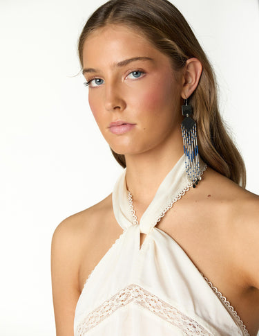 ECRU LACE STRAP SATIN KNOT TOP
