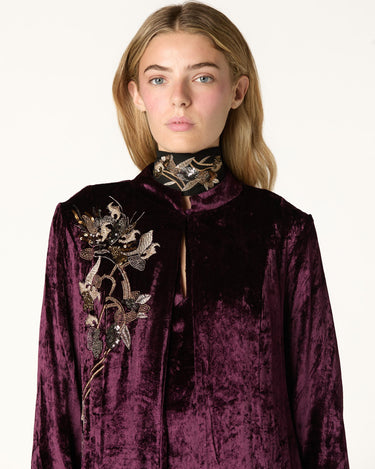 BURGUNDY EMBROIDERED VELVET DJELLABA