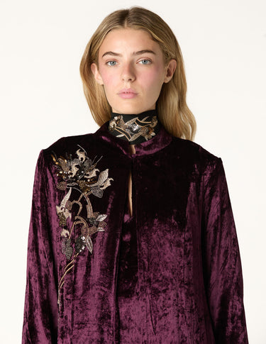 BURGUNDY EMBROIDERED VELVET DJELLABA