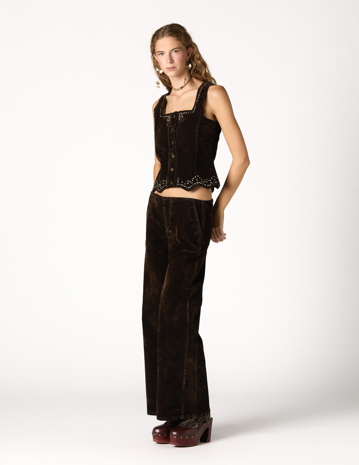BROWN FLOCK TROUSERS
