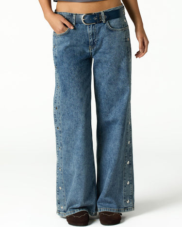 BLUE PANTS WITH SIDE BUTTONS