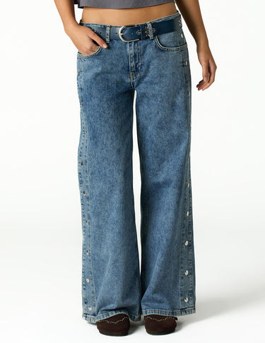 BLUE PANTS WITH SIDE BUTTONS