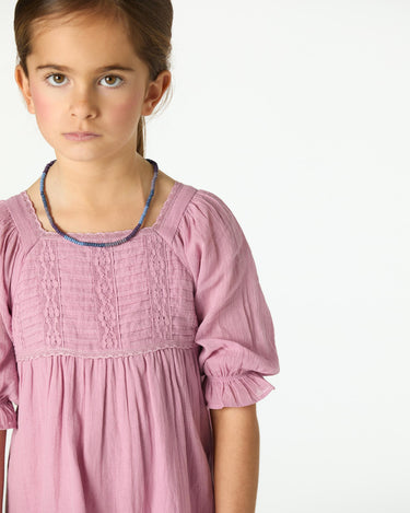 PUFF SLEEVE PIN TUCK DRESS PINK