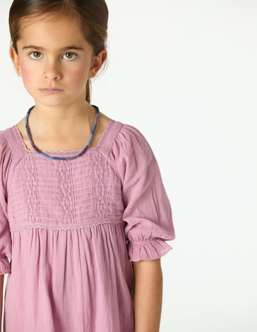 PUFF SLEEVE PIN TUCK DRESS PINK