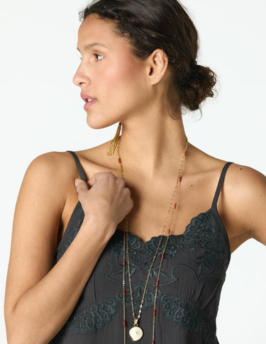 EMBROIDERED ANTHRACITE STRAP TOP