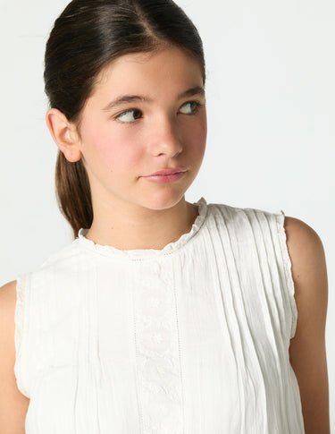 WHITE GATHERED TOP
