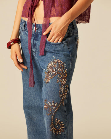 PANTALÓN AZUL BORDADOS