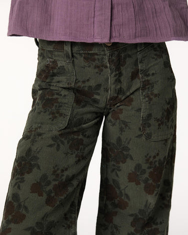 FLORAL CORDUROY TROUSERS GREEN