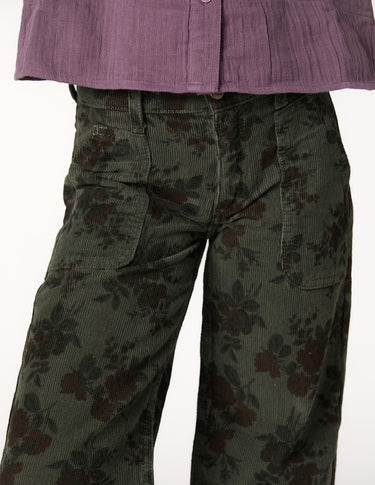 FLORAL CORDUROY TROUSERS GREEN