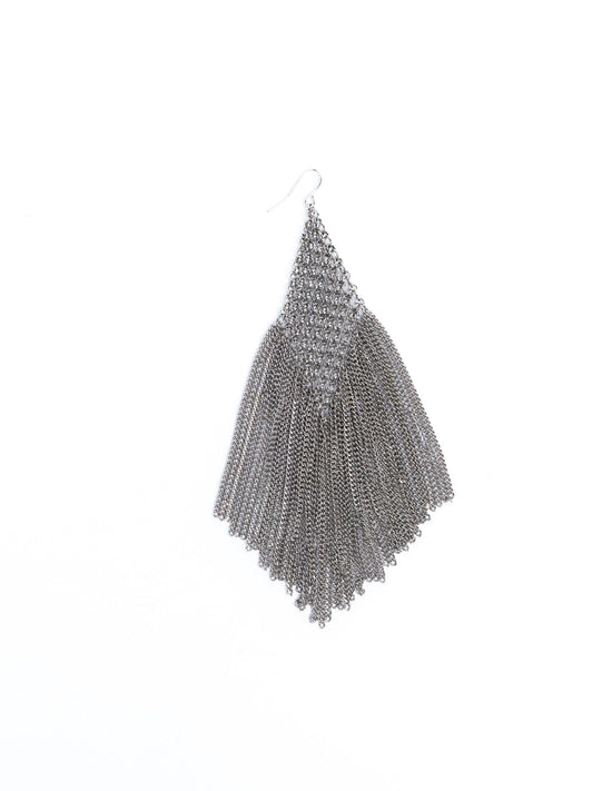SILVER-PLATED FRINGED CHAIN EARRINGS