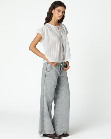 WHITE LUREX STRIPED OVERSIZED SHIRT