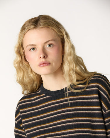 CHARCOAL STRIPED CREW NECK SWEATER